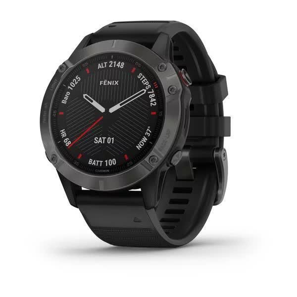 Garmin Fenix ​​6 Sapphire Smartwatch, Gray DLC Coating, with Black Strap