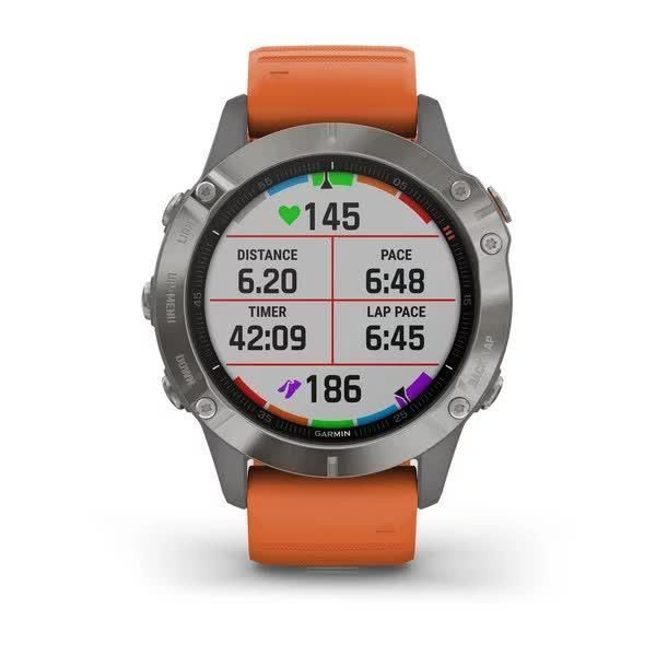 Garmin Fenix ​​6 Sapphire Titanium Smartwatch with Orange Band