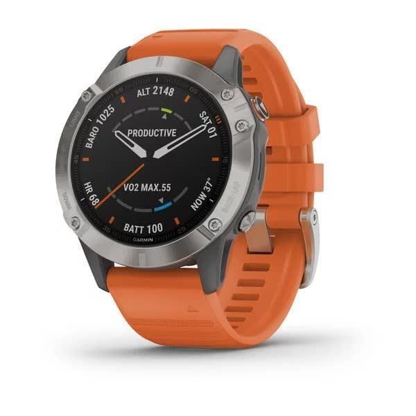 Garmin Fenix ​​6 Sapphire Titanium Smartwatch with Orange Band
