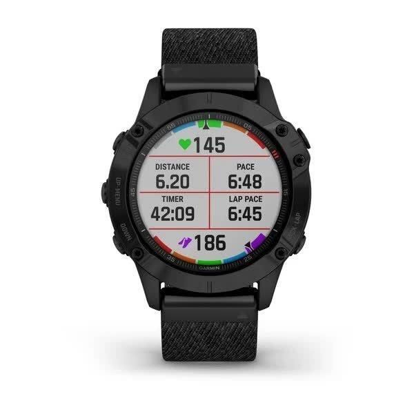 Смарт-годинник Garmin Fenix ​​6 Sapphire, чорне покриття DLC, з чорним плетеним ремінцем