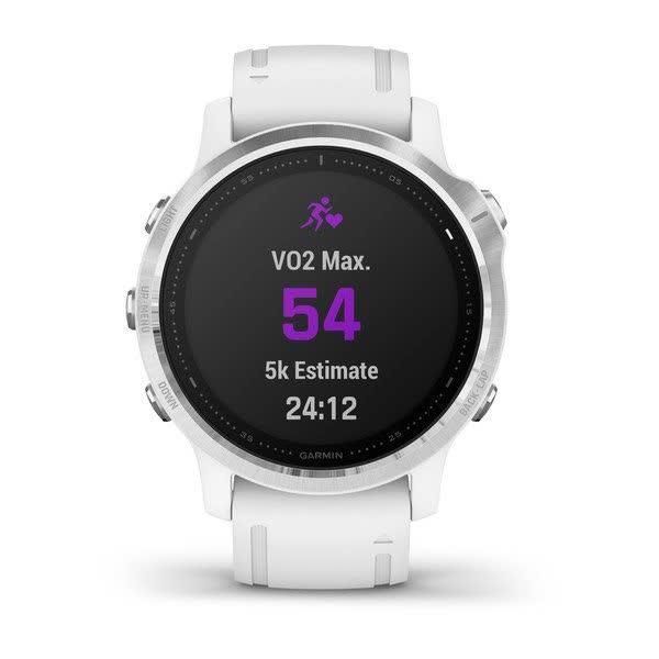 Смарт-часы Garmin Fenix 6S серебристые с белым ремешком