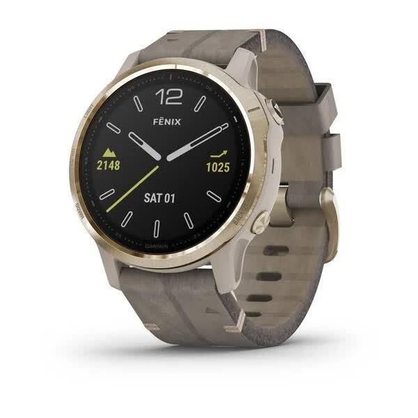 Garmin Fenix ​​6S Sapphire Smartwatch in Gold with a Gray Leather Band