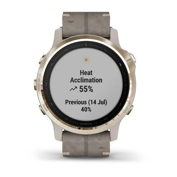 Garmin Fenix ​​6S Sapphire Smartwatch in Gold with a Gray Leather Band