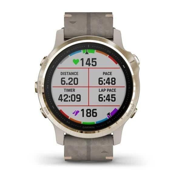 Garmin Fenix ​​6S Sapphire Smartwatch in Gold with a Gray Leather Band