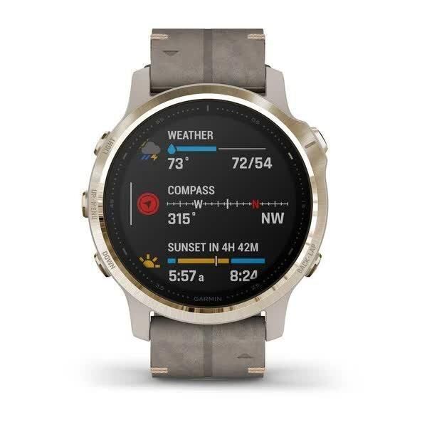 Garmin Fenix ​​6S Sapphire Smartwatch in Gold with a Gray Leather Band