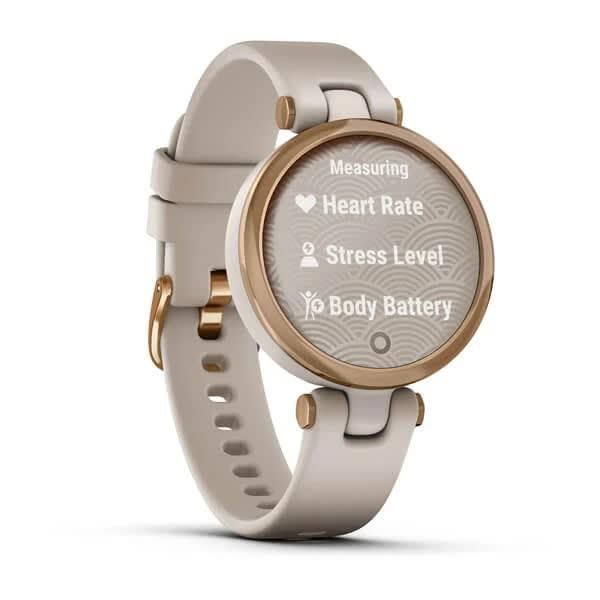 Смарт-годинник Garmin Lily Sport Rose Gold зі світло-бежевим корпусом та силіконовим ремінцем
