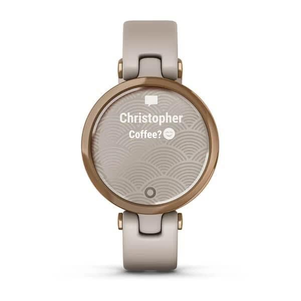 Смарт-годинник Garmin Lily Sport Rose Gold зі світло-бежевим корпусом та силіконовим ремінцем