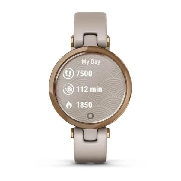 Смарт-годинник Garmin Lily Sport Rose Gold зі світло-бежевим корпусом та силіконовим ремінцем