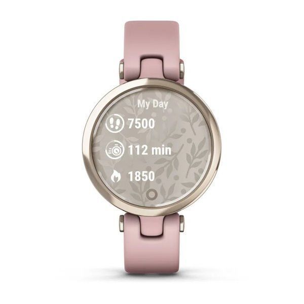 Смарт-годинник Garmin Lily Sport з кремово-золотистим безелем, рожевим корпусом та силіконовим ремінцем