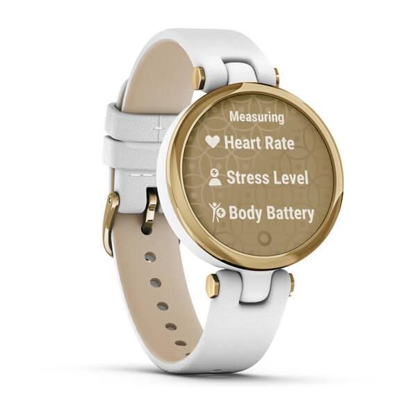 Смарт-годинник Garmin Lily Classic Light Gold з білим корпусом та ремінцем з італійської шкіри