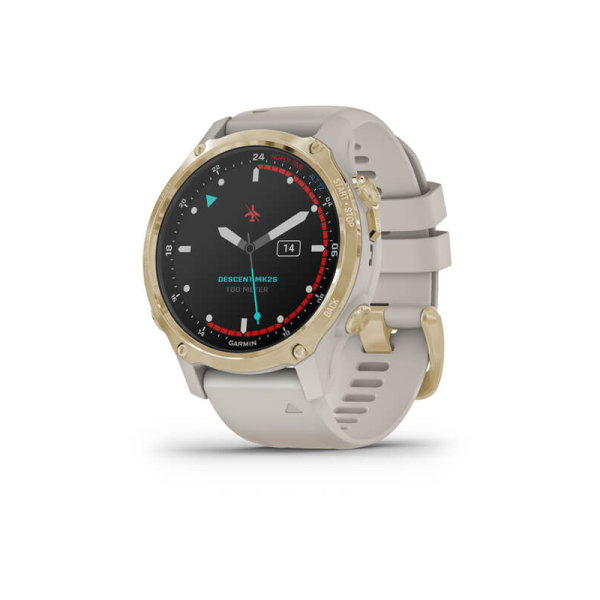 Смарт-часы Garmin Descent Mk2S Light Gold со светло-песочным силиконовым ремешком