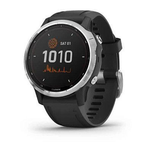 Смарт-часы Garmin Fenix 6S Solar серебристые с черным ремешком