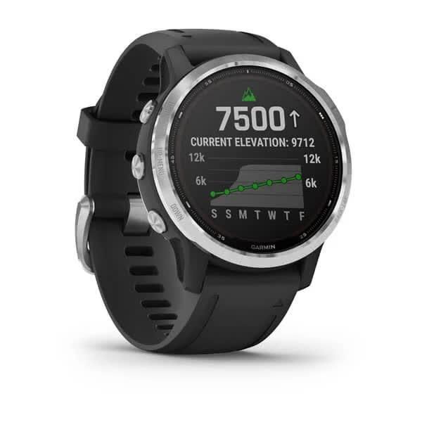 Смарт-часы Garmin Fenix 6S Solar серебристые с черным ремешком