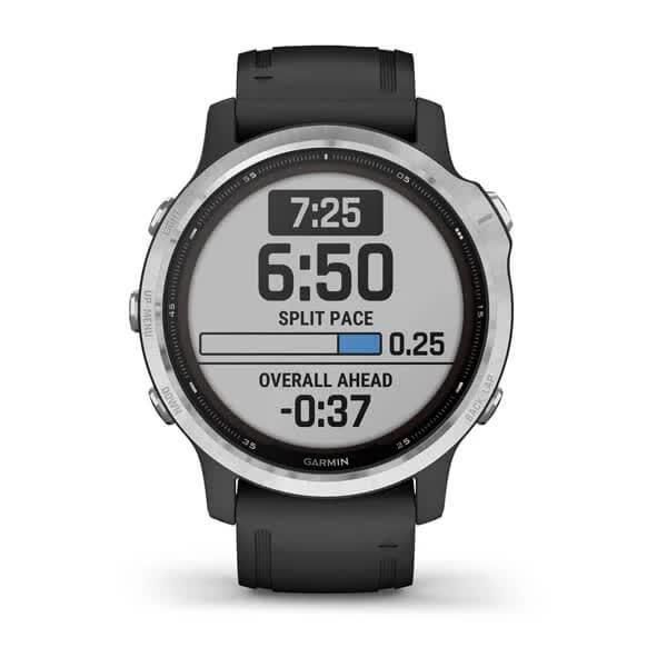 Смарт-часы Garmin Fenix 6S Solar серебристые с черным ремешком