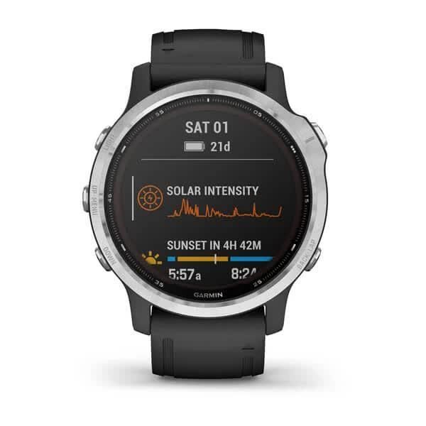 Смарт-часы Garmin Fenix 6S Solar серебристые с черным ремешком