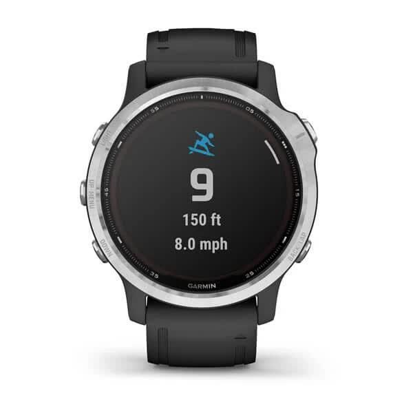 Смарт-часы Garmin Fenix 6S Solar серебристые с черным ремешком