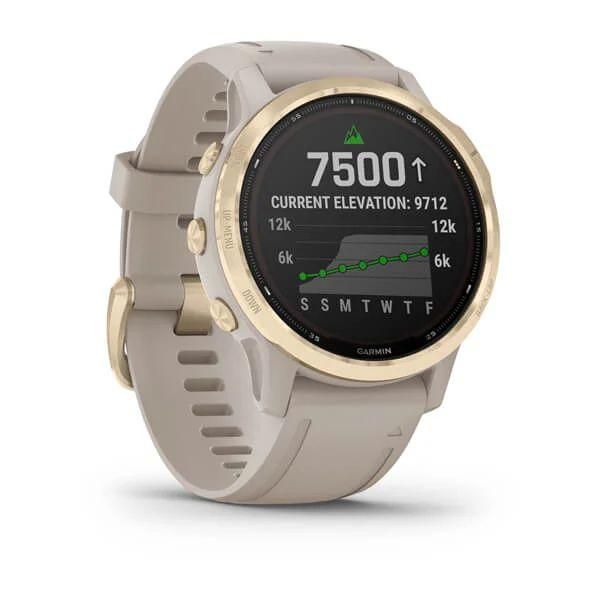 Смарт-годинник Garmin Fenix ​​6S Pro Solar золотистий зі світло-бежевим силіконовим ремінцем