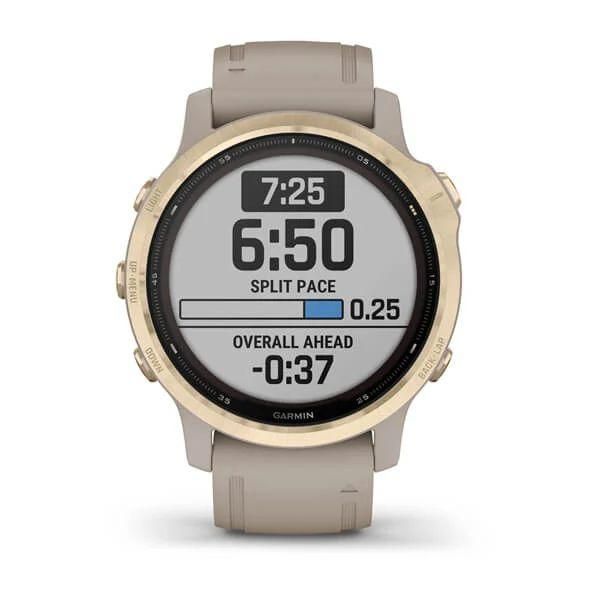 Смарт-годинник Garmin Fenix ​​6S Pro Solar золотистий зі світло-бежевим силіконовим ремінцем