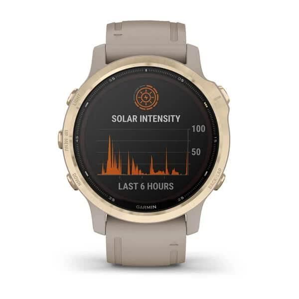 Смарт-годинник Garmin Fenix ​​6S Pro Solar золотистий зі світло-бежевим силіконовим ремінцем