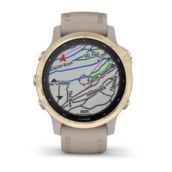 Смарт-годинник Garmin Fenix ​​6S Pro Solar золотистий зі світло-бежевим силіконовим ремінцем