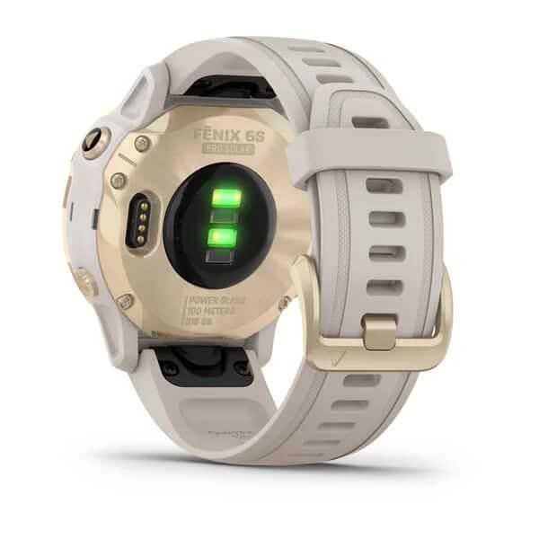 Смарт-годинник Garmin Fenix ​​6S Pro Solar золотистий зі світло-бежевим силіконовим ремінцем
