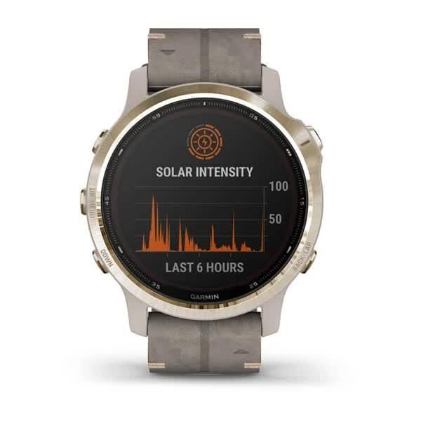 Смарт-часы Garmin Fenix 6S Pro Solar золотистые с бежевым замшевым ремешком