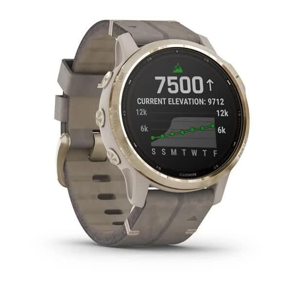 Смарт-часы Garmin Fenix 6S Pro Solar золотистые с бежевым замшевым ремешком
