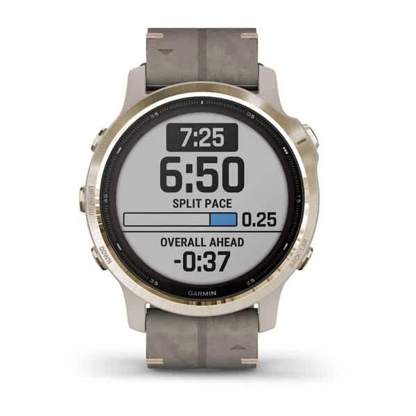 Смарт-часы Garmin Fenix 6S Pro Solar золотистые с бежевым замшевым ремешком