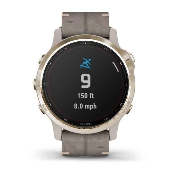 Смарт-часы Garmin Fenix 6S Pro Solar золотистые с бежевым замшевым ремешком