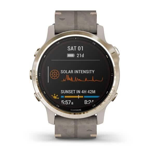 Смарт-часы Garmin Fenix 6S Pro Solar золотистые с бежевым замшевым ремешком