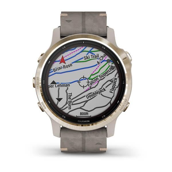 Смарт-часы Garmin Fenix 6S Pro Solar золотистые с бежевым замшевым ремешком