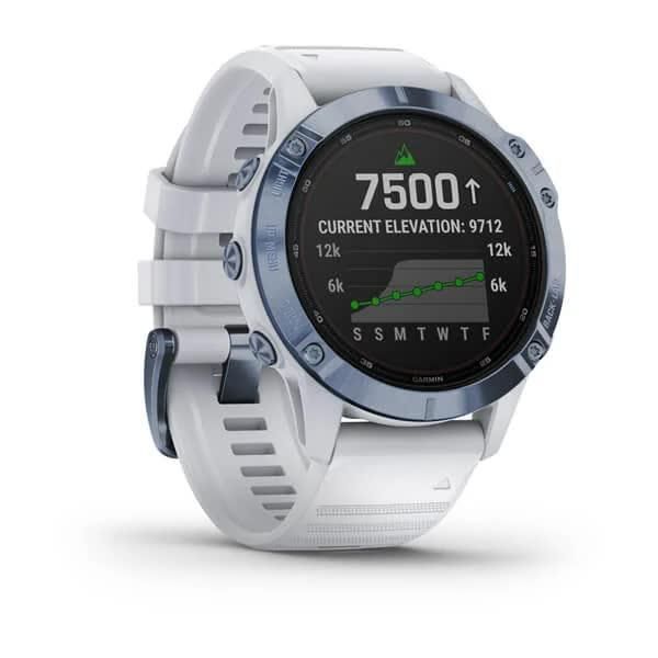 Смарт-часы Garmin Fenix 6 Pro Solar, синий минерал Titanium с белым ремешком