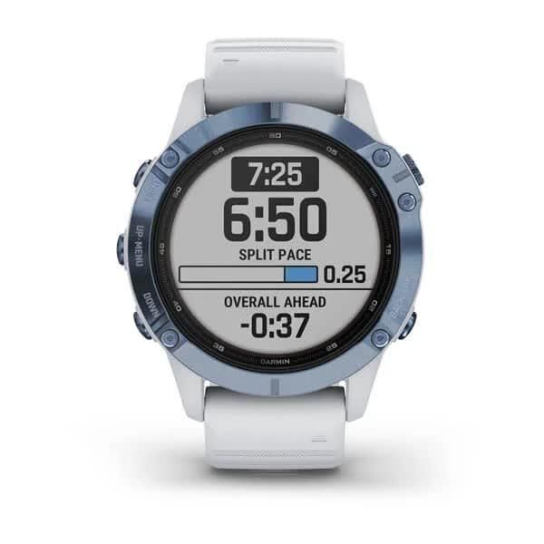 Смарт-часы Garmin Fenix 6 Pro Solar, синий минерал Titanium с белым ремешком