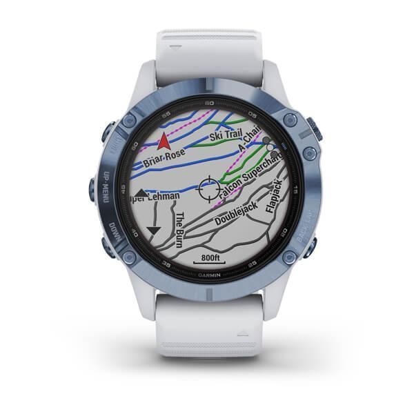 Смарт-часы Garmin Fenix 6 Pro Solar, синий минерал Titanium с белым ремешком