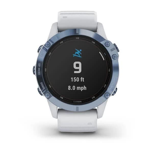 Смарт-часы Garmin Fenix 6 Pro Solar, синий минерал Titanium с белым ремешком