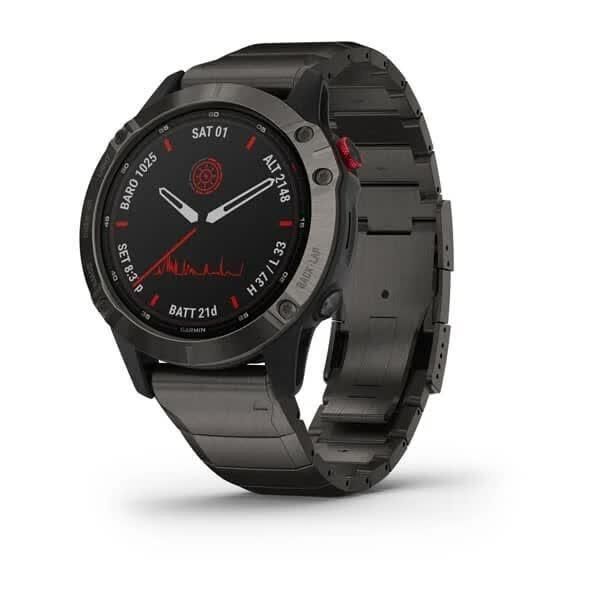 Смарт-часы Garmin Fenix 6 Pro Solar титановые серые с DLC-покрытием и титановым ремешком