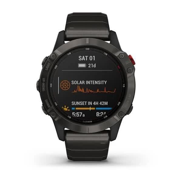 Смарт-часы Garmin Fenix 6 Pro Solar титановые серые с DLC-покрытием и титановым ремешком