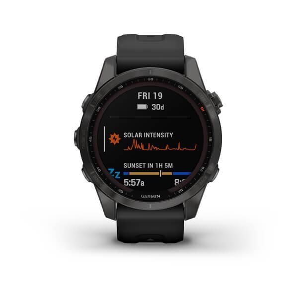Смарт-часы Garmin Fenix 7S Sapphire Solar титановые серые DLC с черным ремешком Black Band