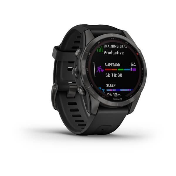 Смарт-часы Garmin Fenix 7S Sapphire Solar титановые серые DLC с черным ремешком Black Band