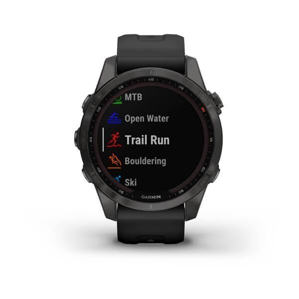 Смарт-часы Garmin Fenix 7S Sapphire Solar титановые серые DLC с черным ремешком Black Band