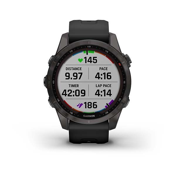 Смарт-часы Garmin Fenix 7S Sapphire Solar титановые серые DLC с черным ремешком Black Band