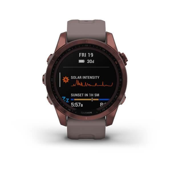 Смарт-годинник Garmin Fenix ​​7s Sapphire Solar титановий темно-бронзовий зі сланцево-сірим ремінцем