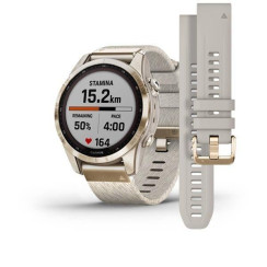Смарт-годинник Garmin Fenix ​​7s Sapphire Solar титанові кремові золотисті з нейлоновим ремінцем