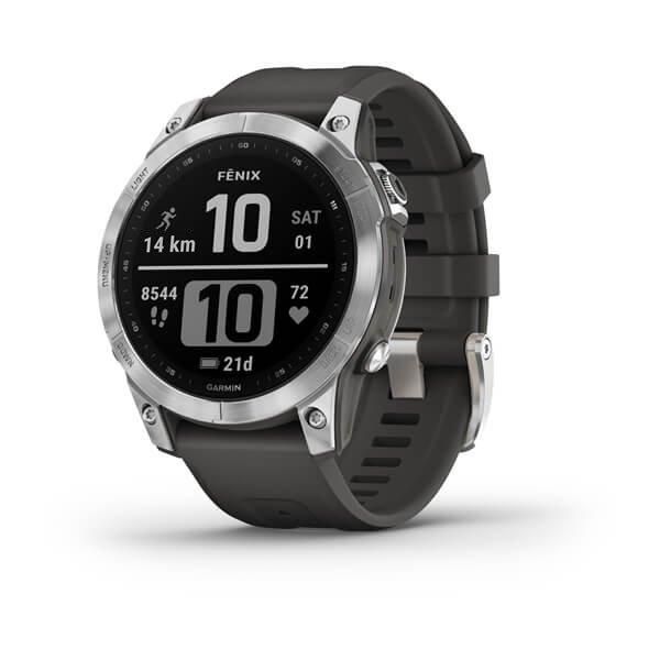 Смарт-часы Garmin Fenix 7 серебристые с ремешком серый графит