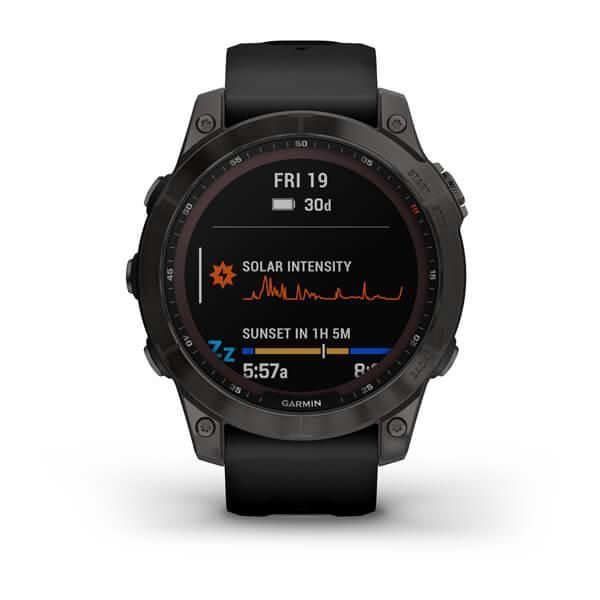 Смарт-часы Garmin Fenix 7 Sapphire Solar титановые серые DLC с черным ремешком