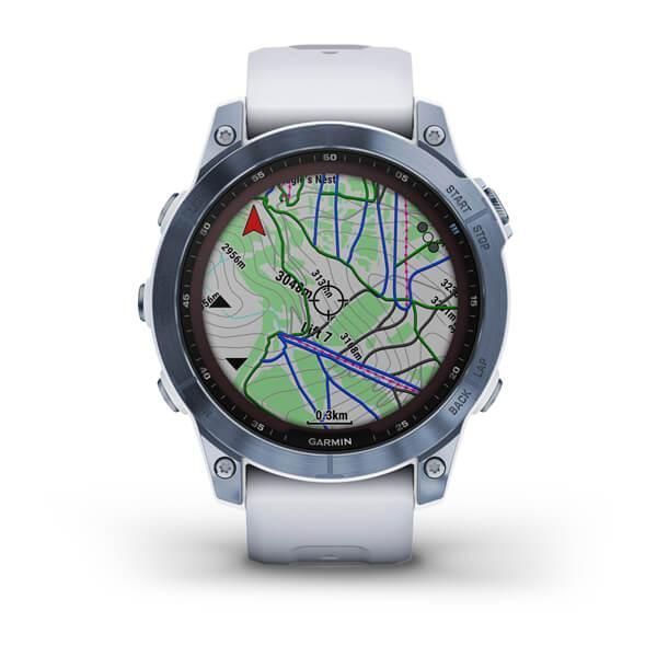Смарт-годинник Garmin Fenix ​​7 Sapphire Solar титанові синій мінерал DLC з білим ремінцем