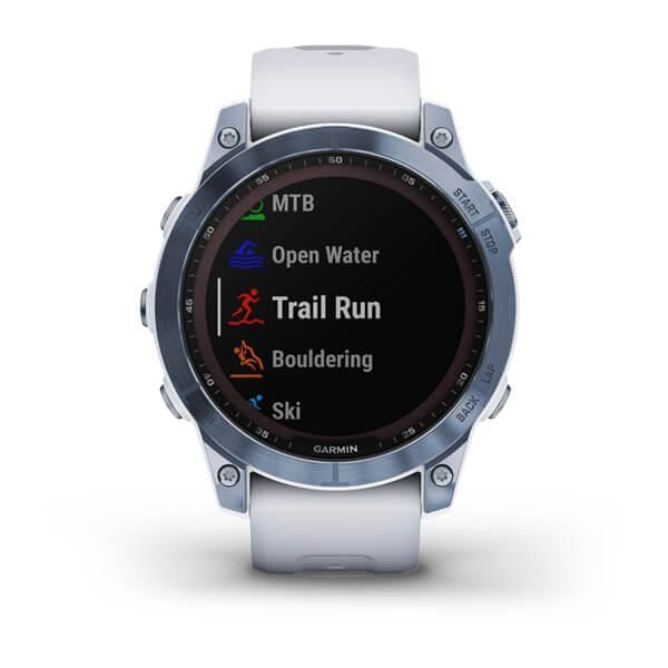 Смарт-годинник Garmin Fenix ​​7 Sapphire Solar титанові синій мінерал DLC з білим ремінцем