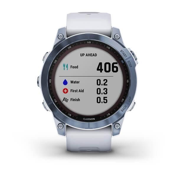 Смарт-годинник Garmin Fenix ​​7 Sapphire Solar титанові синій мінерал DLC з білим ремінцем