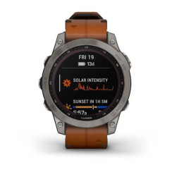 Смарт-годинник Garmin Fenix ​​7 Sapphire Solar сірі титанові з коричневим шкіряним ремінцем
