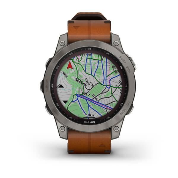 Garmin Fenix ​​7 Sapphire Solar Smartwatch in Titanium Gray with Brown Leather Strap